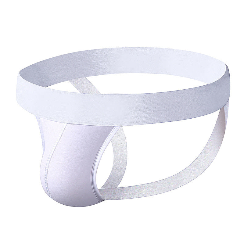 Image of Standard large size simple solid color double dating men’s underwear sex fun gay thong underwear cotton BP.01 - white